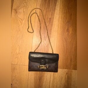 Coach Black and Brown Crossbody Bag with Gold Chain